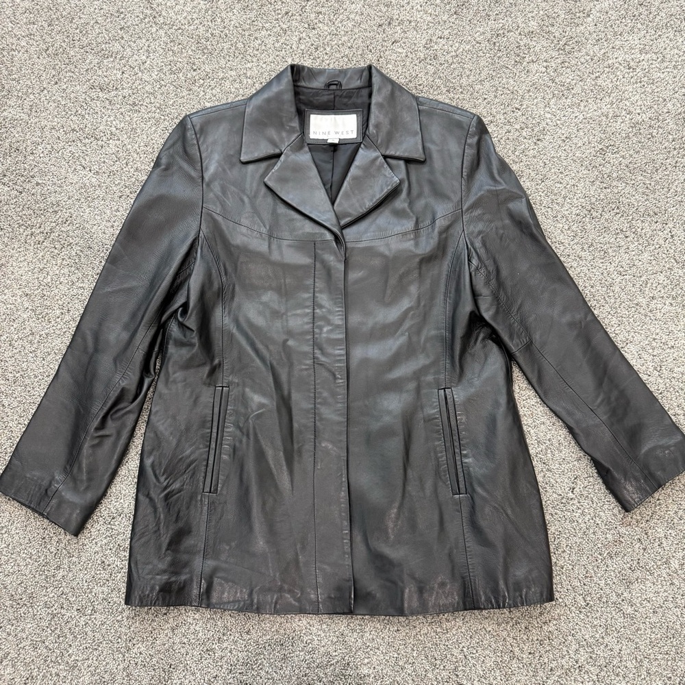 Nine West Genuine Leather Black Soft Leather Buttoned Jacket Coat Women’s XL